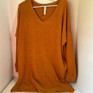 Zenana outfitters mustard golden yellow v neck sweater tunic with pockets size L